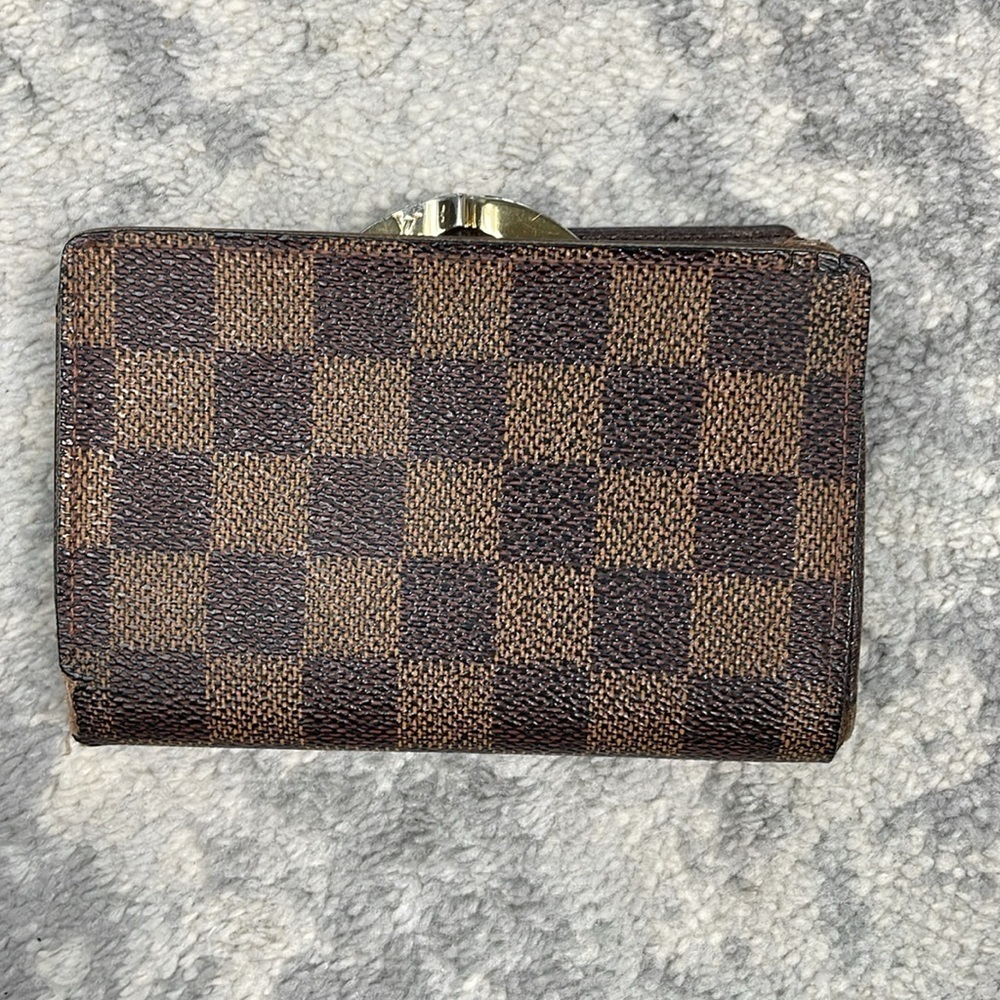 Louis Vuitton Damier Ebene French Kisslock Compact Wallet Brown Tan Checkboard - Picture 3 of 17
